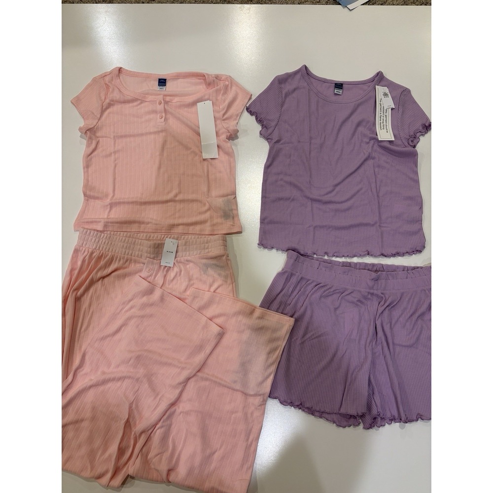 Girls XL 12/14 Summer Pajama sets Pink & Purple Set Of 2 Soft Cozy Short Sleeve